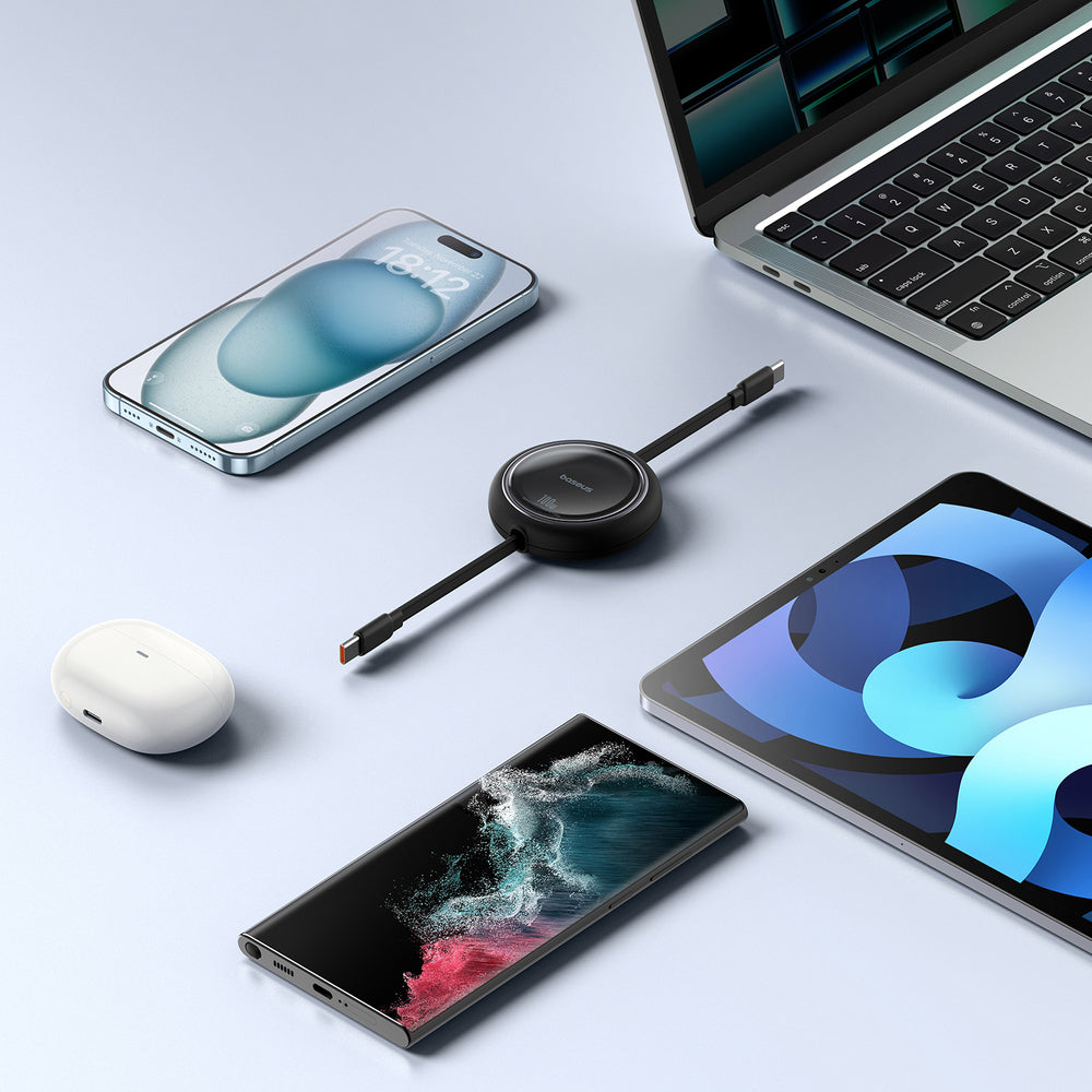 Baseus Free2Draw Mini USB-C - USB-C 100W 1m indtrækbar kabel - sort