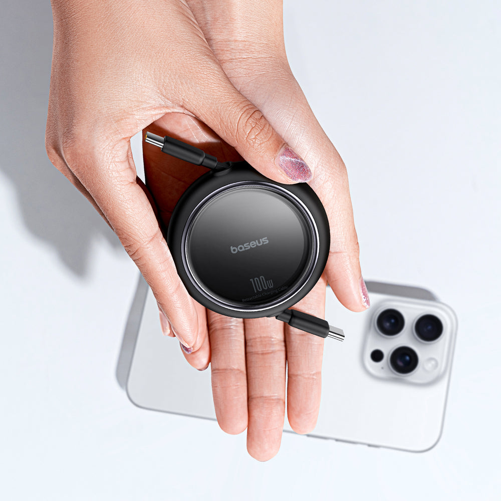 Baseus Free2Draw Mini USB-C - USB-C 100W 1m indtrækbar kabel - sort