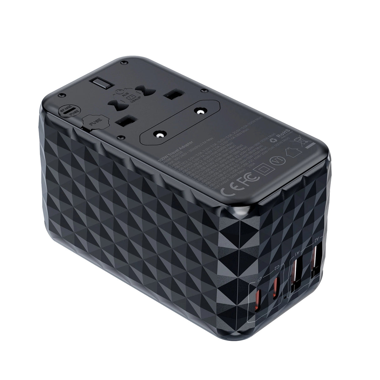 Choetech PD6028 EU / US / AUS / UK rejseadapter 2x USB-C 2x USB-A 100W - sort