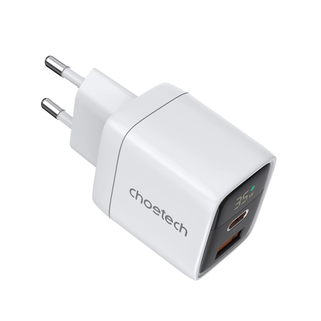 Choetech PD6052 USB-C USB-A PD 35W GaN vægoplader med display - hvid