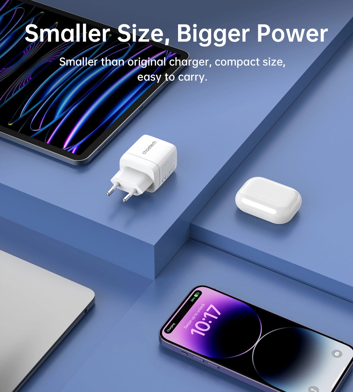 Choetech PD6052 USB-C USB-A PD 35W GaN vægoplader med display - hvid