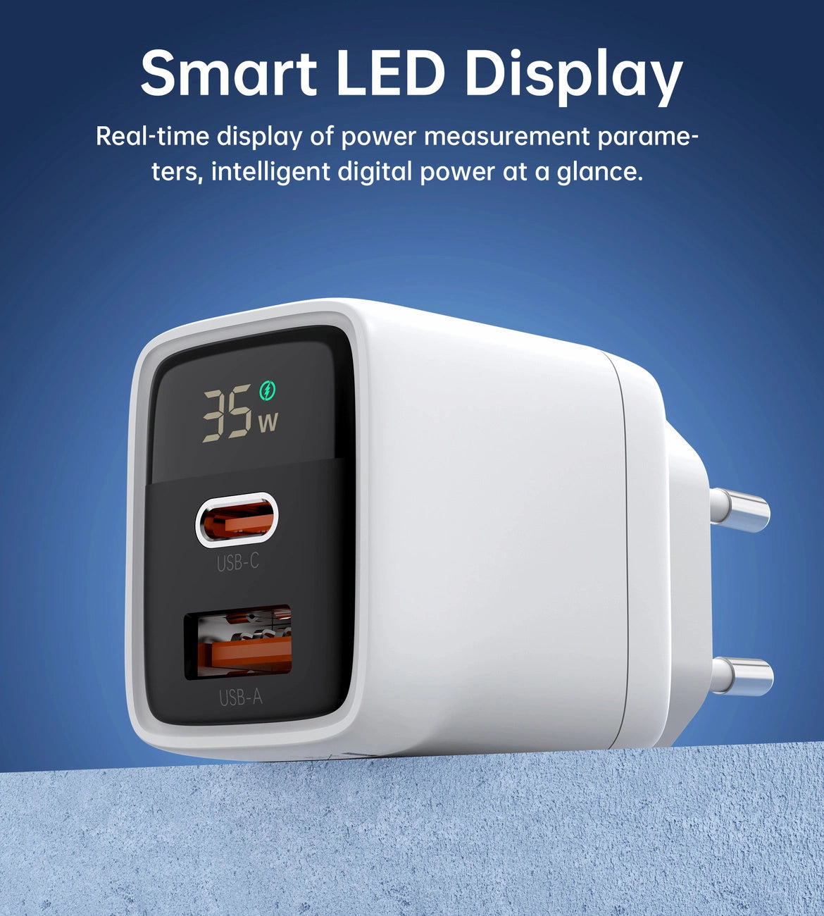 Choetech PD6052 USB-C USB-A PD 35W GaN vægoplader med display - hvid