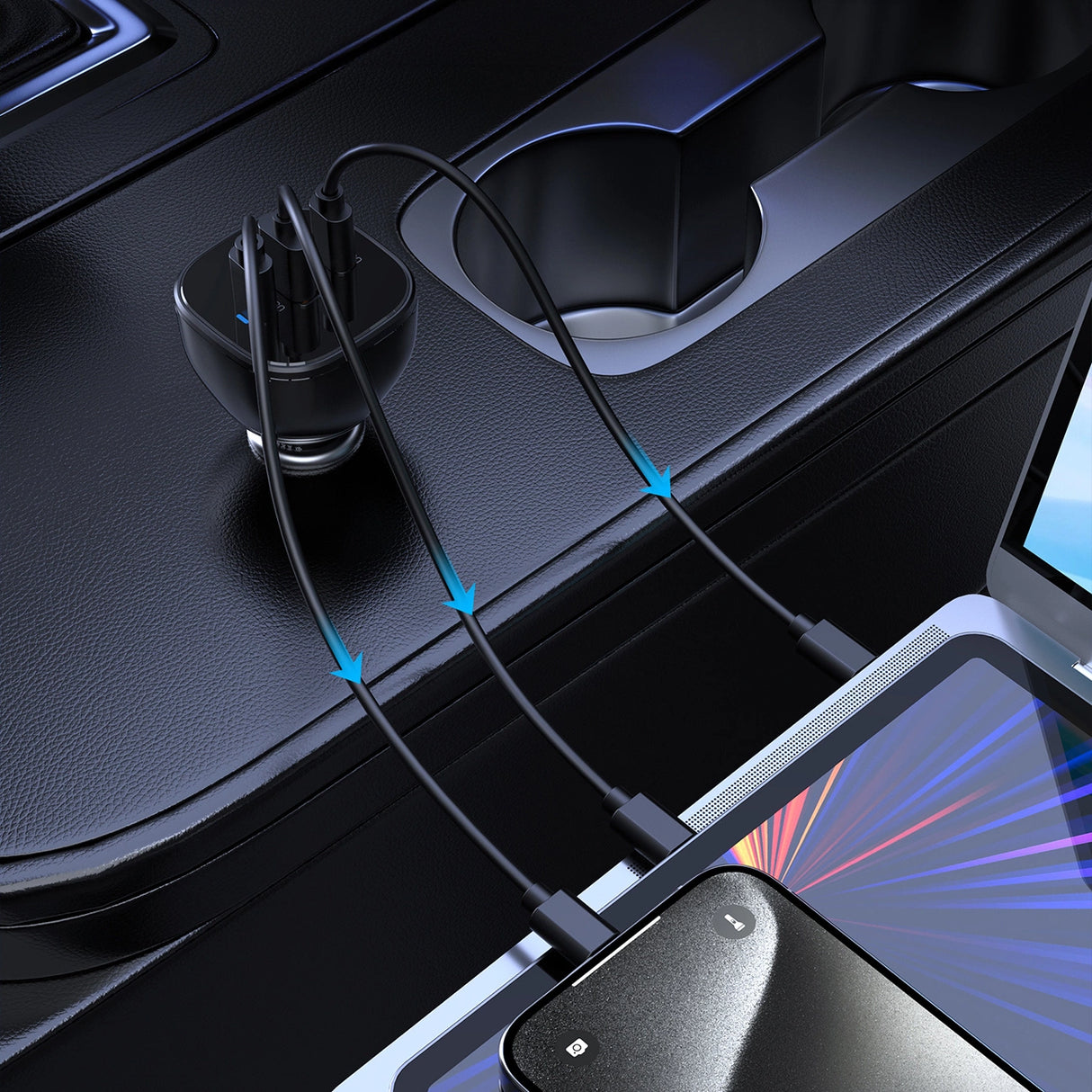 Choetech TC0024 biloplader 160W 2x USB-C PD 3.1 1x USB-A - sort