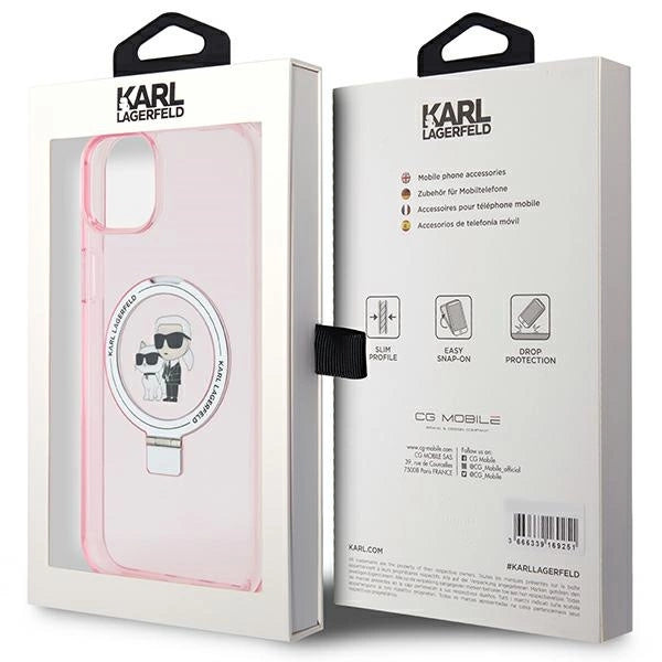 Karl Lagerfeld KLHMP15SHMRSKCP iPhone 15 6.1" pink/pink hardcase Ring Stand Karl&Choupette MagSafe