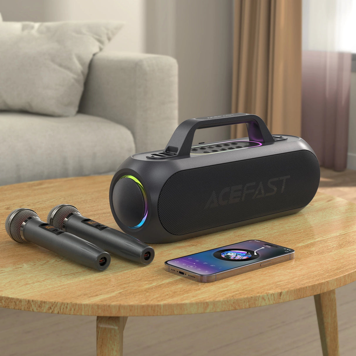 Acefast K1 trådløs karaokehøjttaler med 2 mikrofoner - sort