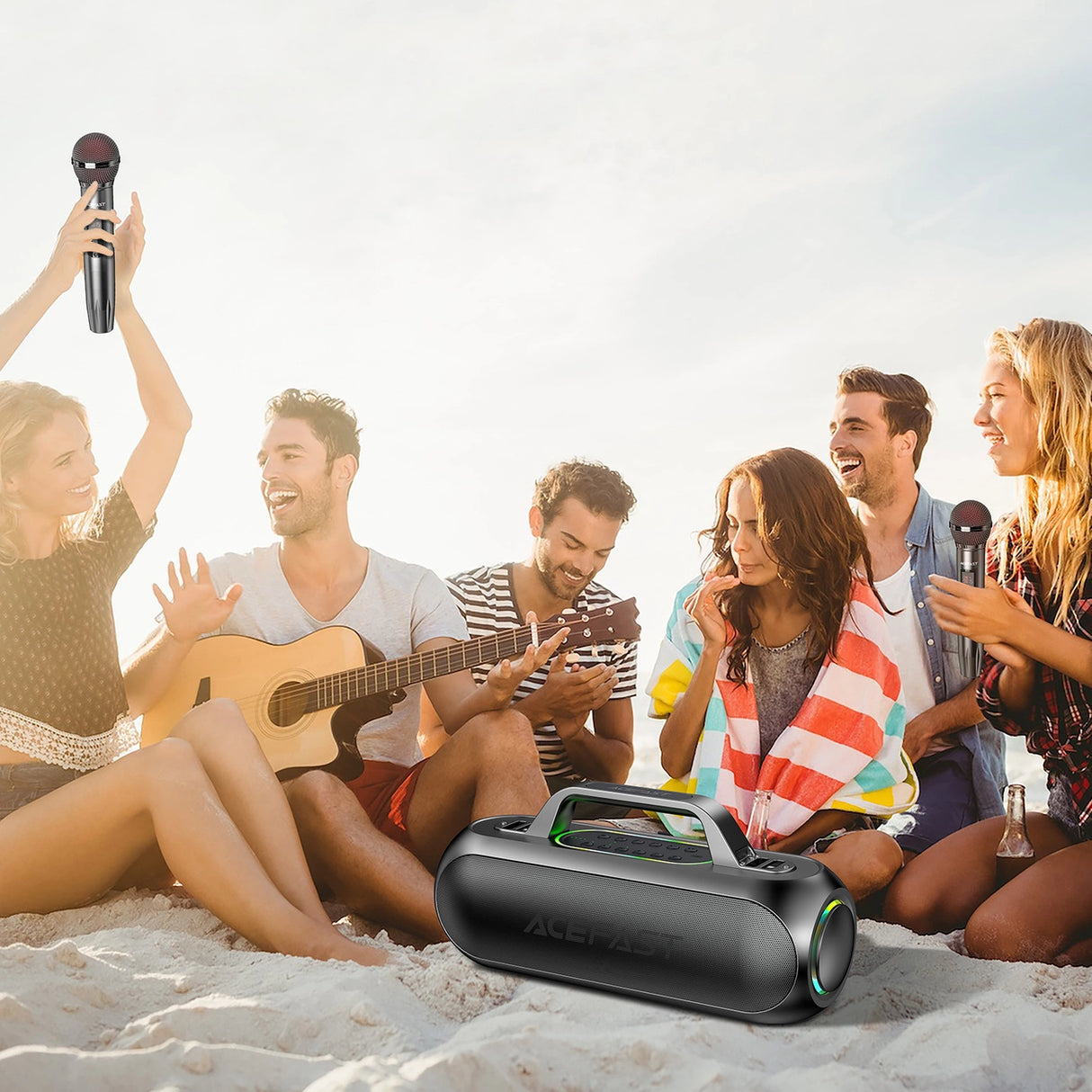 Acefast K1 trådløs karaokehøjttaler med 2 mikrofoner - sort