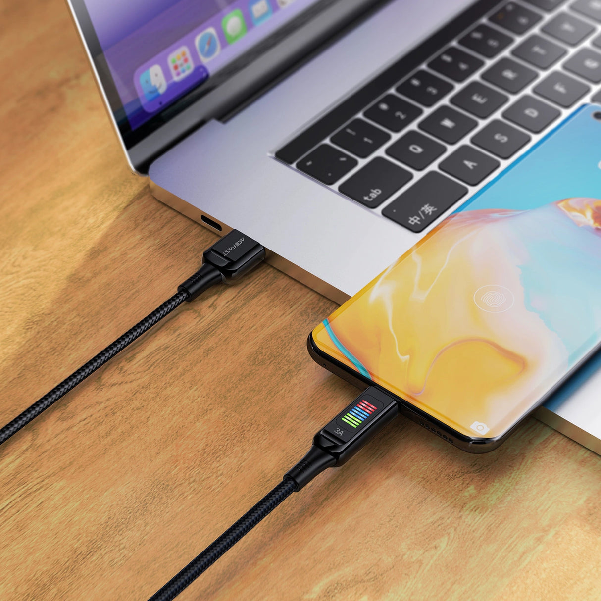 Acefast C7-04 USB-A USB-C 60W 1,2m kabel med skærm - sort