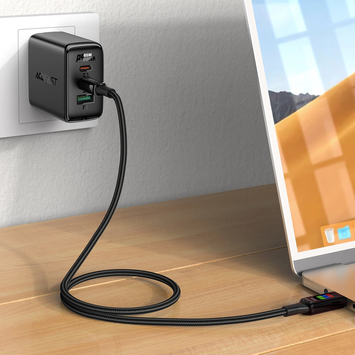 Acefast C7-03 USB-C USB-C 100W 1,2m kabel med skærm - sort