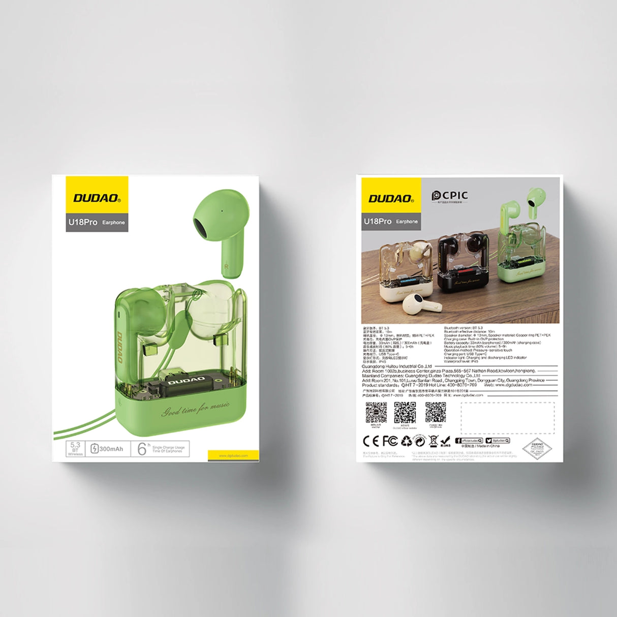 Dudao U18Pro Bluetooth 5.3 TWS trådløse hovedtelefoner - grøn