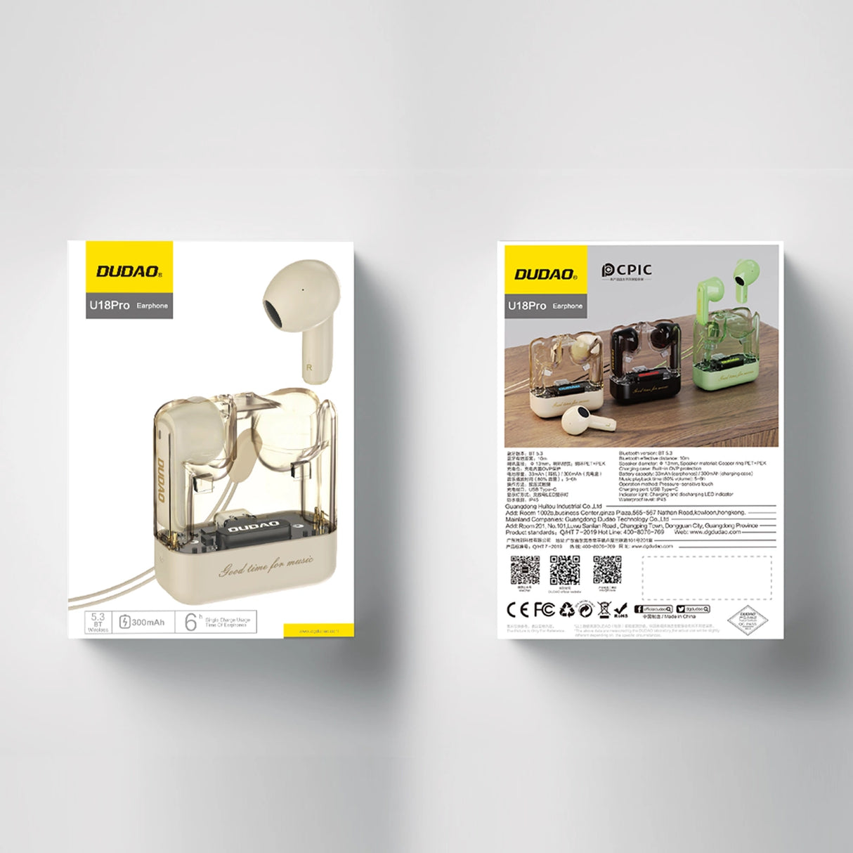 Dudao U18Pro Bluetooth 5.3 TWS trådløse hovedtelefoner - beige