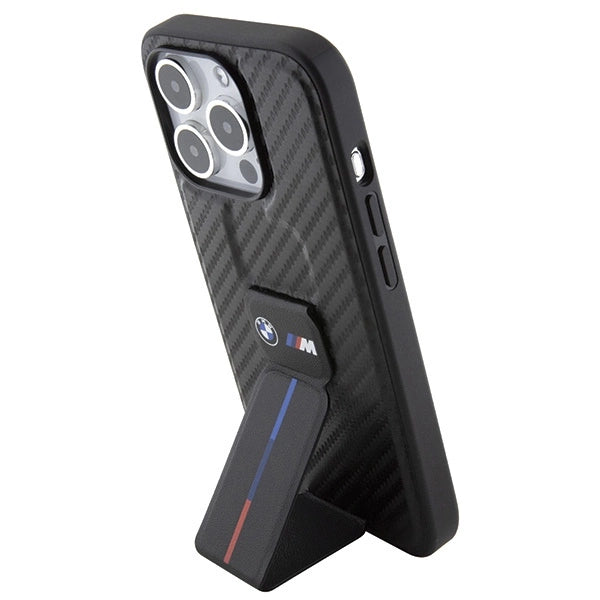 BMW Grip Stand Smooth & Carbon Case til iPhone 15 Pro - sort