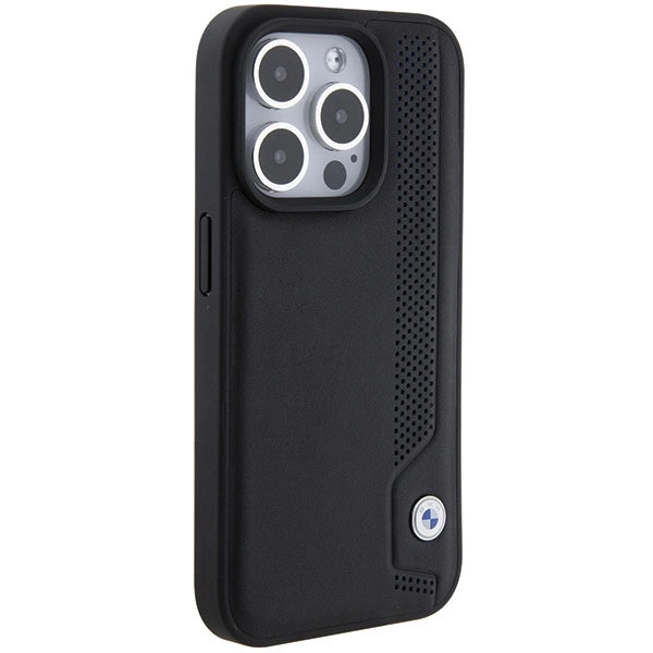 BMW læder Blue Dots iPhone 15 Pro Max Case - sort