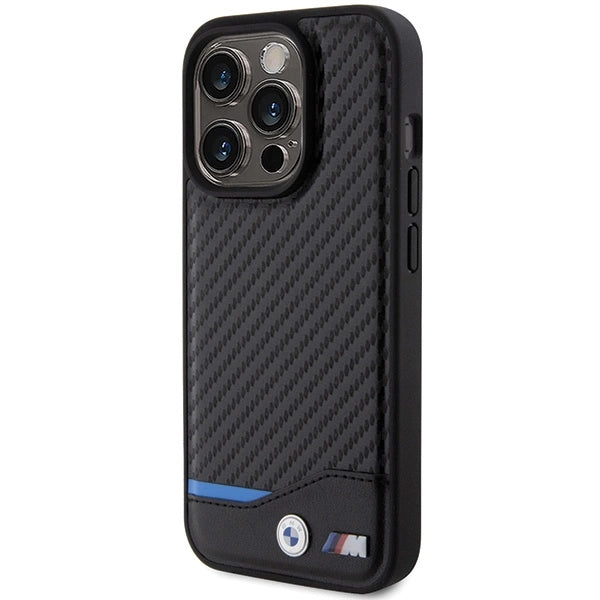 BMW læder Carbon MagSafe iPhone 15 Pro Case - sort