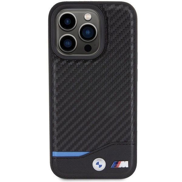 BMW læder Carbon MagSafe iPhone 15 Pro Case - sort