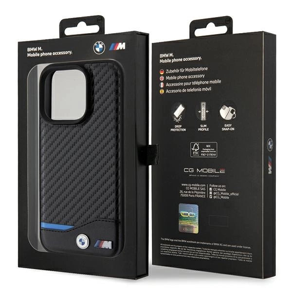BMW læder Carbon MagSafe iPhone 15 Pro Case - sort