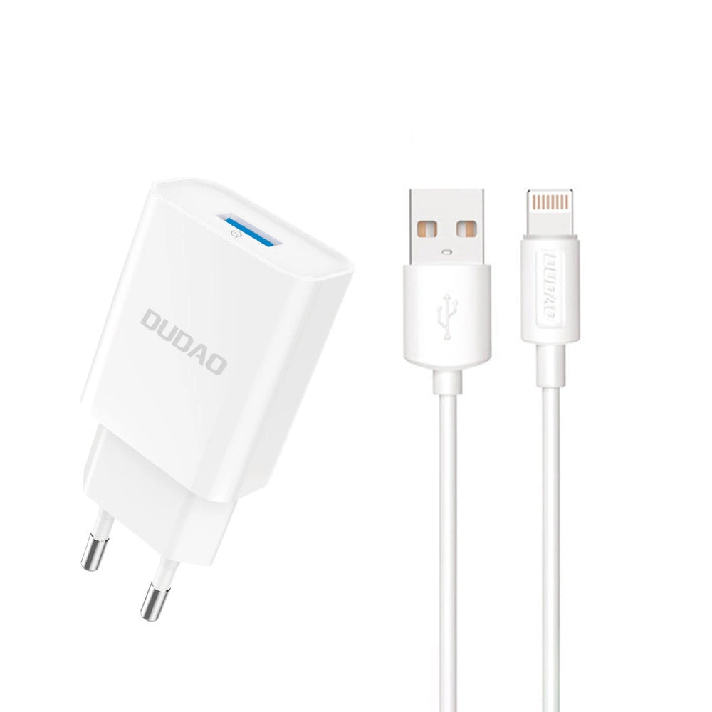 Dudao A4EU USB-A 2.1A vægoplader - hvid + USB-A - Lightning kabel