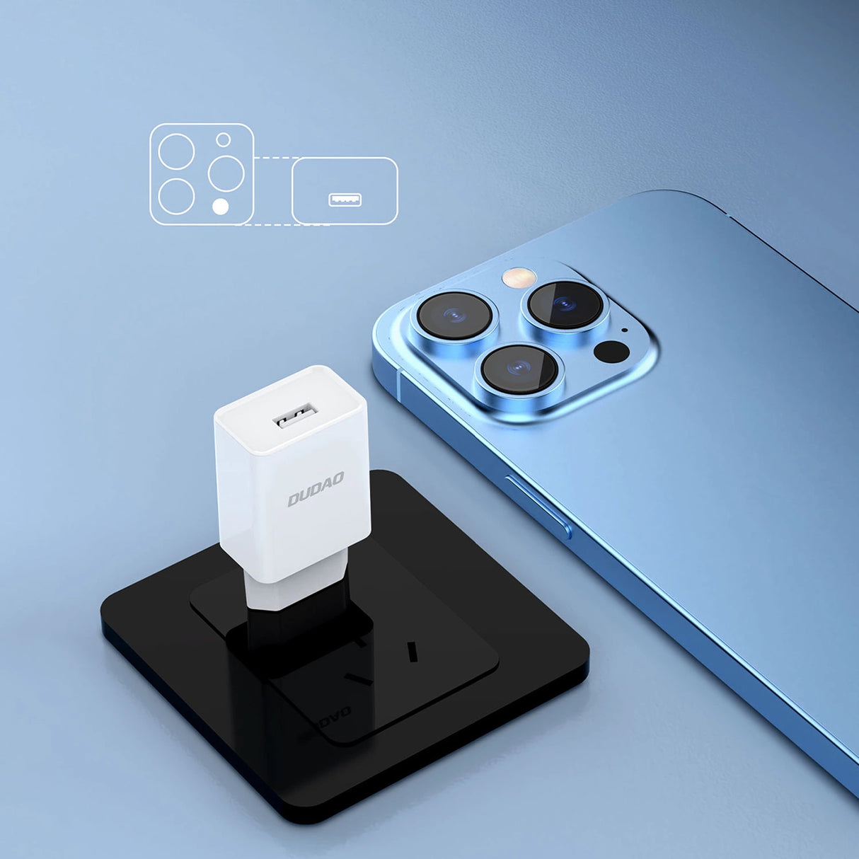 Dudao A4EU USB-A 2.1A vægoplader - hvid + USB-A - USB-C kabel