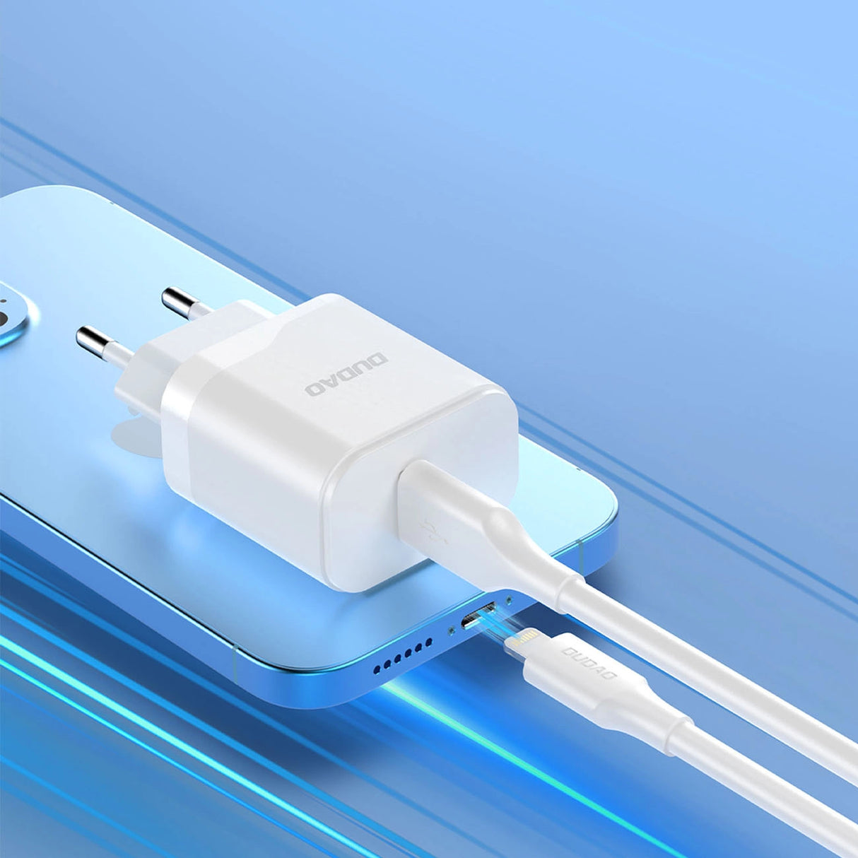 Dudao A20EU USB-A 18W netværksoplader - hvid + USB-A - USB-C kabel
