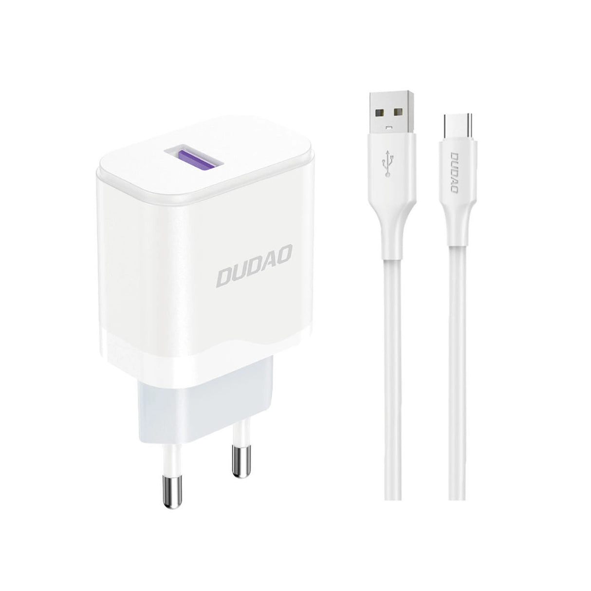 Dudao A20EU USB-A 18W netværksoplader - hvid + USB-A - USB-C kabel