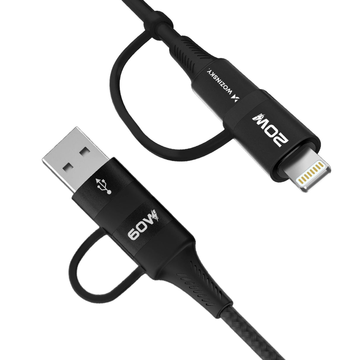 Wozinsky WNBAA 4in1 kabel 2x USB-C 1x USB-A 1x Lightning 60W 1 m - sort