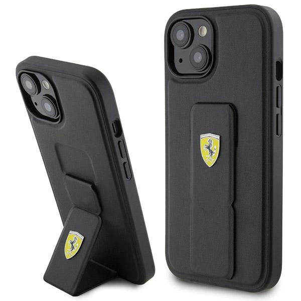 Ferrari Grip Stand Metal Logo-foder til iPhone 15 - sort