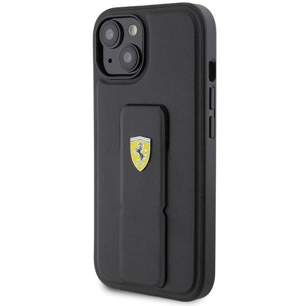 Ferrari Grip Stand Metal Logo-foder til iPhone 15 - sort