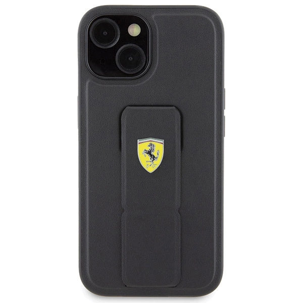 Ferrari Grip Stand Metal Logo-foder til iPhone 15 - sort