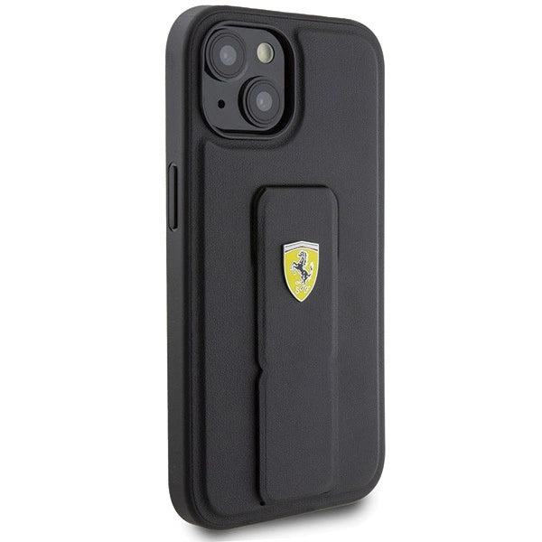 Ferrari Grip Stand Metal Logo-foder til iPhone 15 - sort