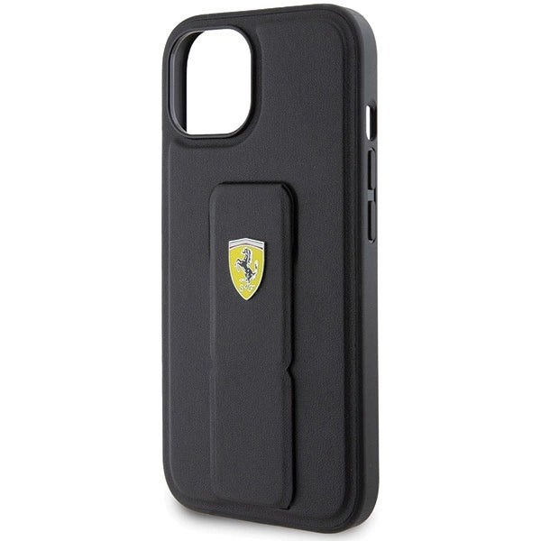 Ferrari Grip Stand Metal Logo-foder til iPhone 15 - sort