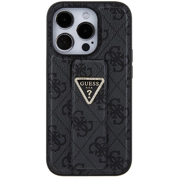 Guess Grip Stand 4G Triangle Strass fodtøj til iPhone 15 Pro - sort