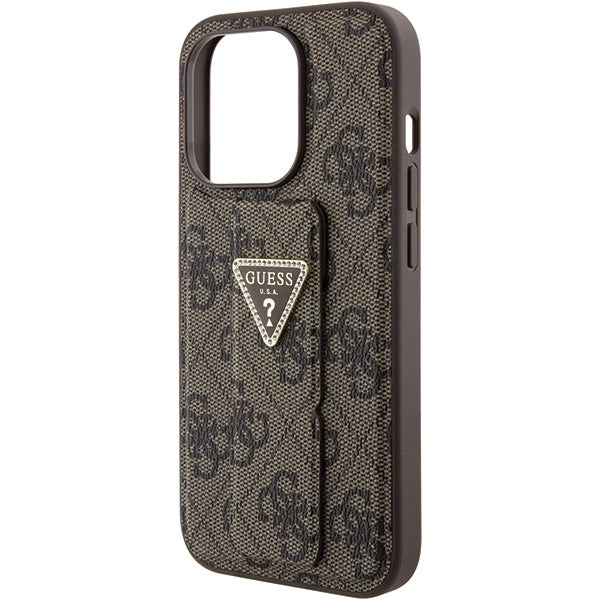 Guess Grip Stand 4G Triangle Strass case til iPhone 15 Pro - brun