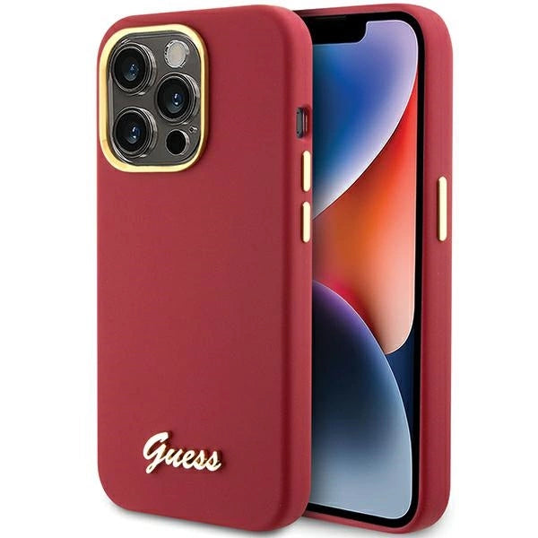 Guess Silicone Script Metal Logo & Frame Case til iPhone 15 Pro - rød