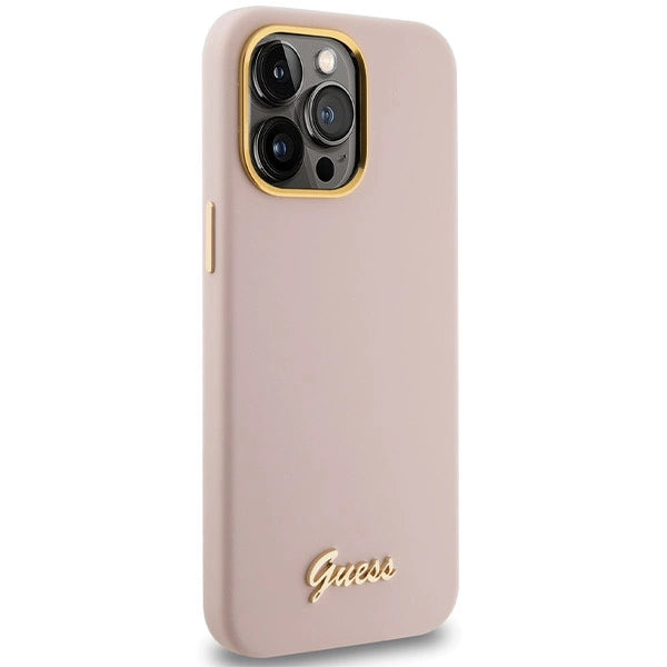 Guess Silicone Script Metal Logo & Frame case til iPhone 15 Pro - pink