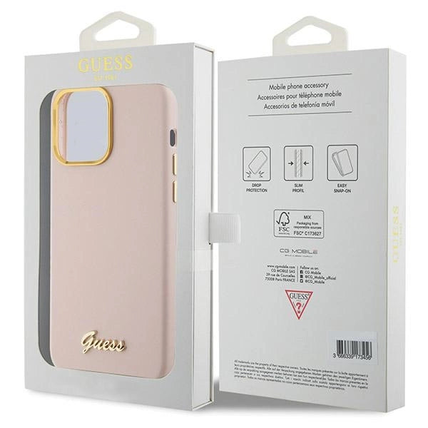 Guess Silicone Script Metal Logo & Frame case til iPhone 15 Pro - pink