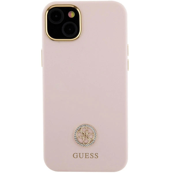 Guess Silicone Logo Strass 4G-hylster til iPhone 15 - lyserød