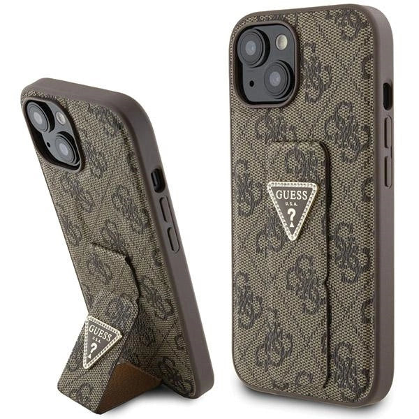 Guess Grip Stand 4G Triangle Strass fodtøj til iPhone 15 - brun