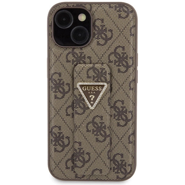 Guess Grip Stand 4G Triangle Strass fodtøj til iPhone 15 - brun