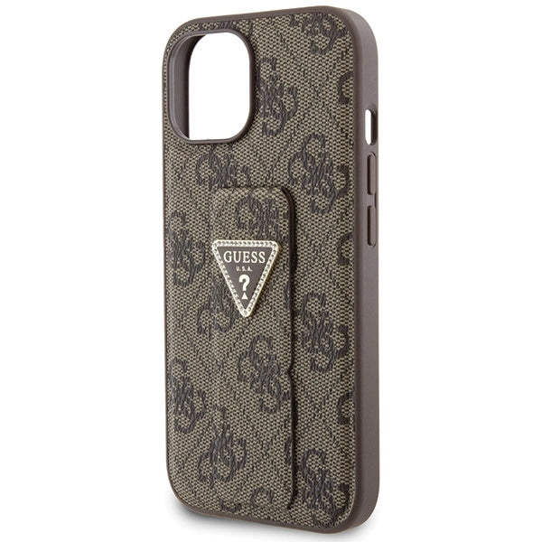 Guess Grip Stand 4G Triangle Strass fodtøj til iPhone 15 - brun