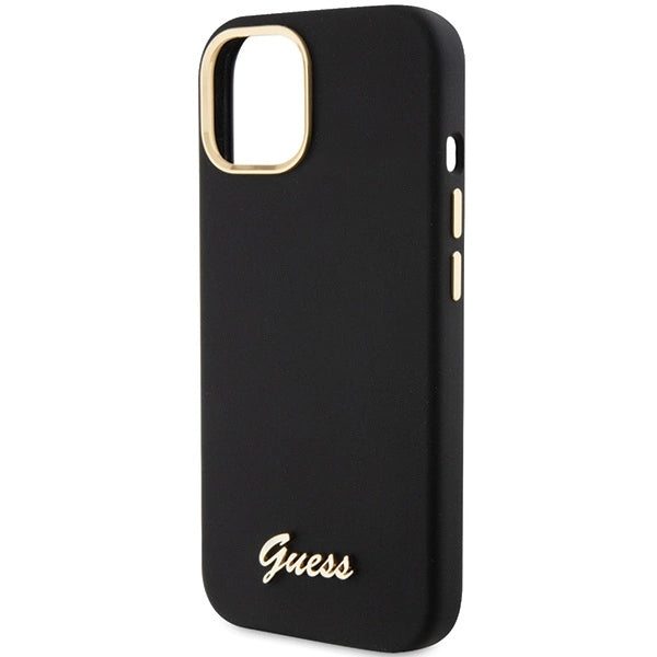 Guess Silicone Script Metal Logo & Frame Case til iPhone 15 - sort