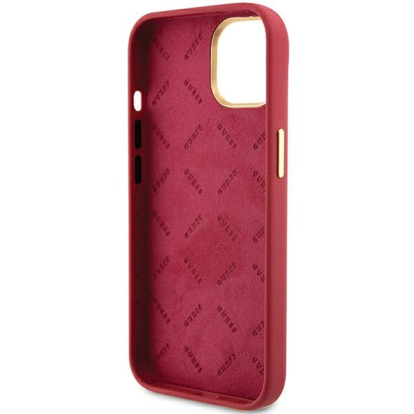 Guess Silicone Script Metal Logo & Frame Case til iPhone 15 - rød