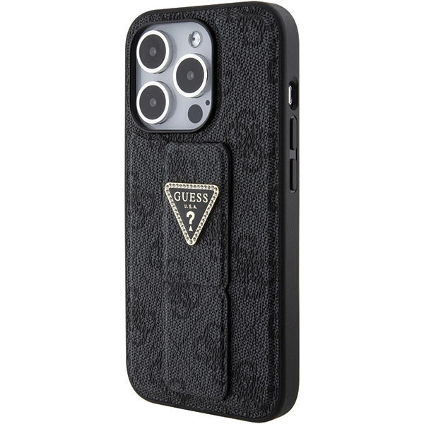Guess Grip Stand 4G Triangle Strass fodtøj til iPhone 15 Pro Max - sort