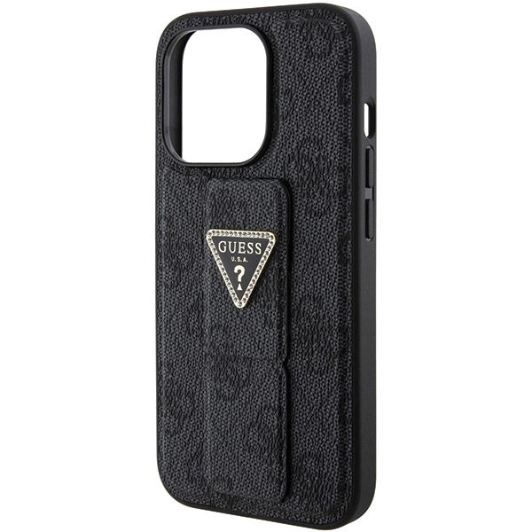 Guess Grip Stand 4G Triangle Strass fodtøj til iPhone 15 Pro Max - sort