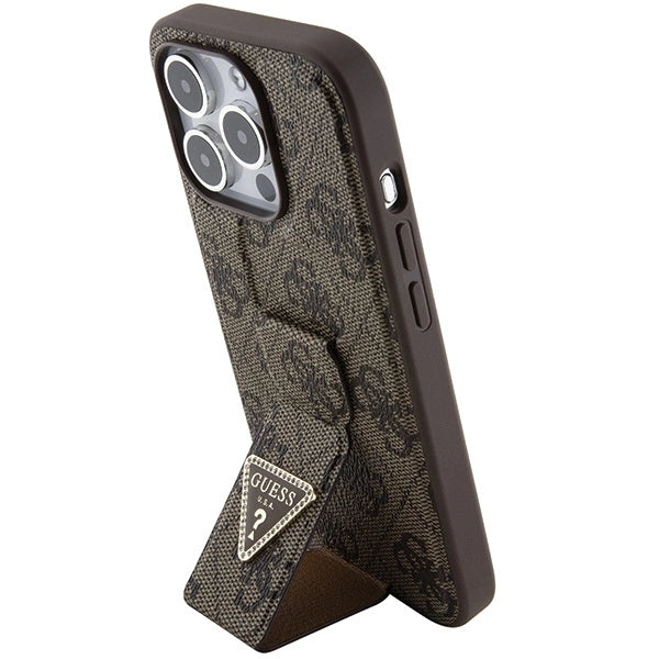 Guess Grip Stand 4G Triangle Strass case til iPhone 15 Pro Max - brun