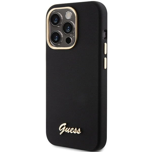 Guess Silicone Script Metal Logo & Frame iPhone 15 Pro Max Case - sort