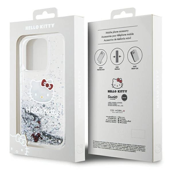Hello Kitty Liquid Glitter Charms Kitty Head case for iPhone 13 Pro / 13 - silver
