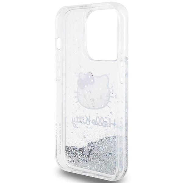 Hello Kitty Liquid Glitter Charms Kitty Head case for iPhone 14 Pro Max - silver