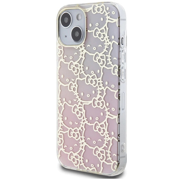Hello Kitty IML Gradient Electrop Crowded Kitty Head case for iPhone 15 - pink