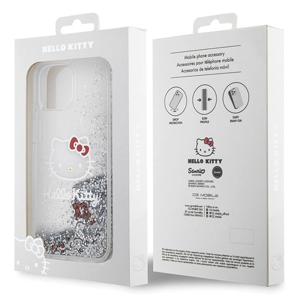 Hello Kitty Liquid Glitter Charms Kitty Head case for iPhone 15 - silver
