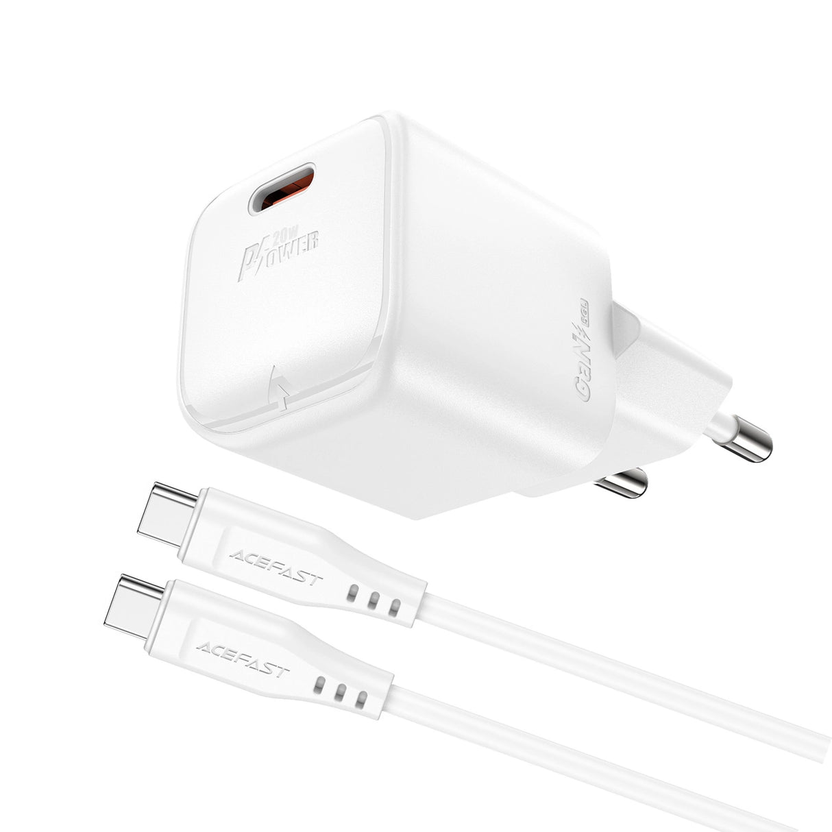 Acefast A73 Mini PD 20W GaN vægoplader + USB-C kabel - hvid