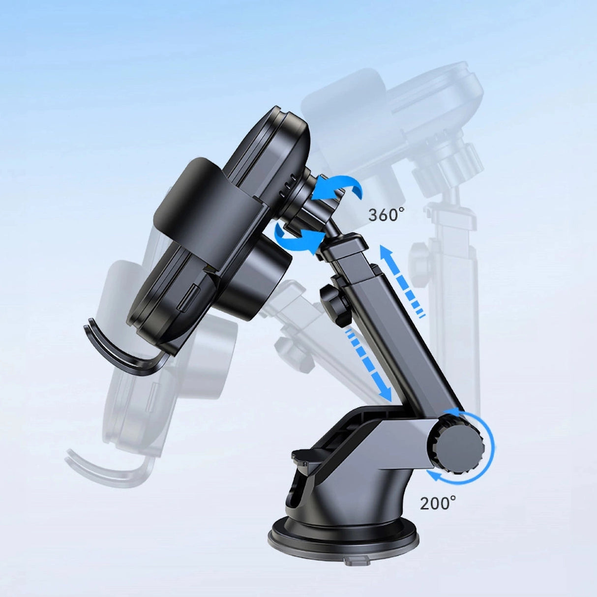 Wozinsky WUMID-telefonholder med 15W induktiv oplader til bilens instrumentbræt - sort